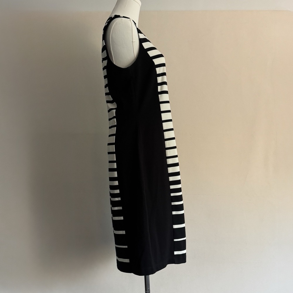 J. McLaughlin Black/White Striped Sleeveless Ponte Sheath Dress Size Small Zip - Picture 4 of 13